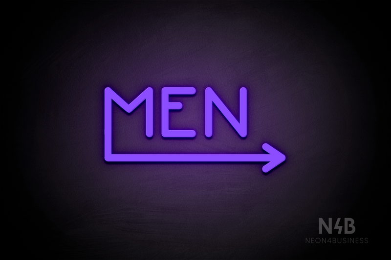 "MEN" (right arrow coming from the "M", Mountain font) - LED neon sign