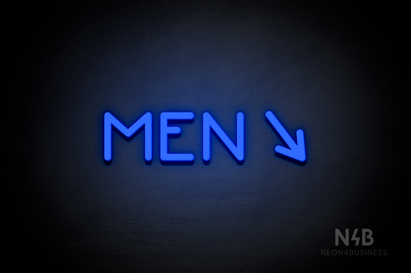 "MEN" (right arrow tilted downwards, Mountain font) - LED neon sign