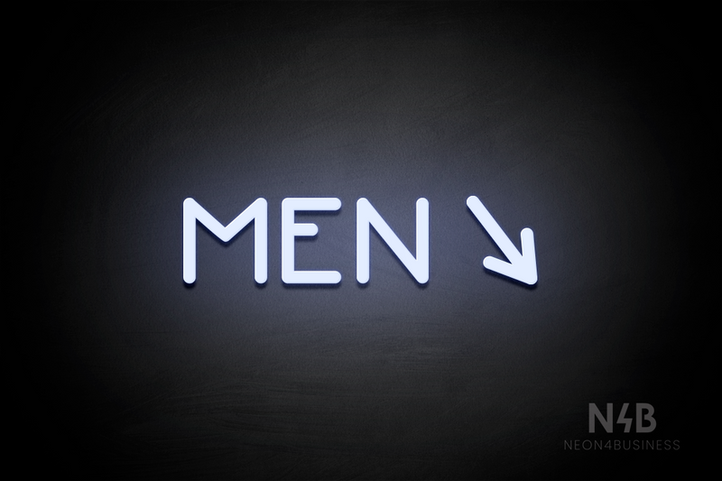 "MEN" (right arrow tilted downwards, Mountain font) - LED neon sign