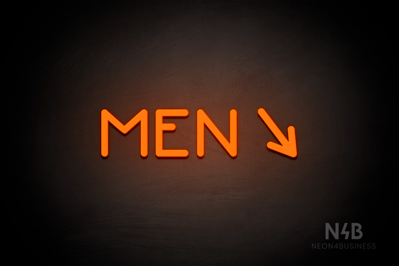 "MEN" (right arrow tilted downwards, Mountain font) - LED neon sign