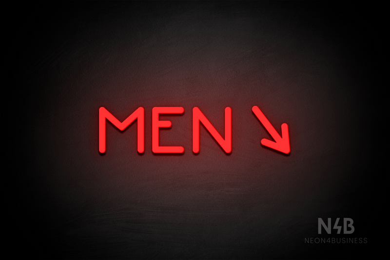 "MEN" (right arrow tilted downwards, Mountain font) - LED neon sign