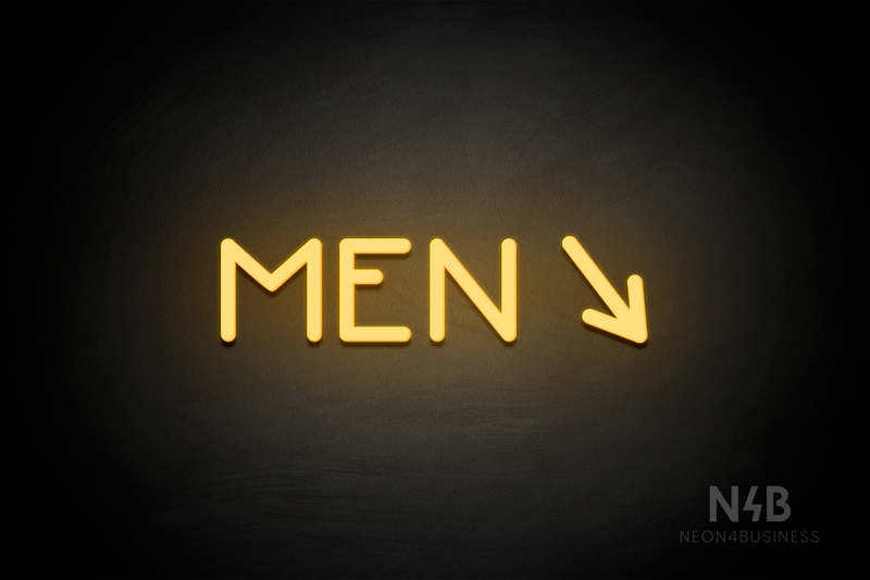 "MEN" (right arrow tilted downwards, Mountain font) - LED neon sign