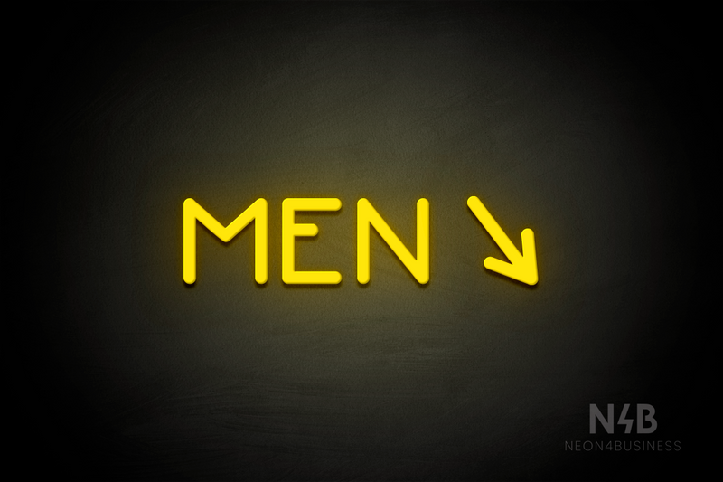 "MEN" (right arrow tilted downwards, Mountain font) - LED neon sign