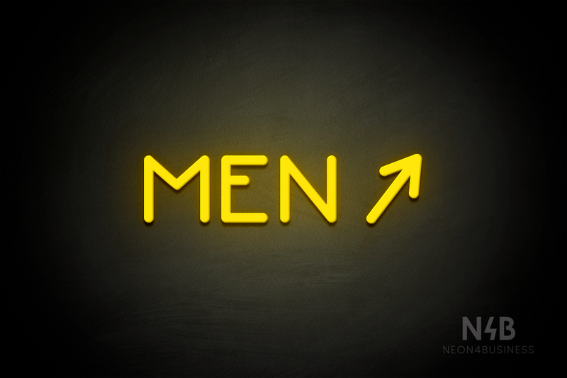 "MEN" (right arrow tilted upwards, Mountain font) - LED neon sign