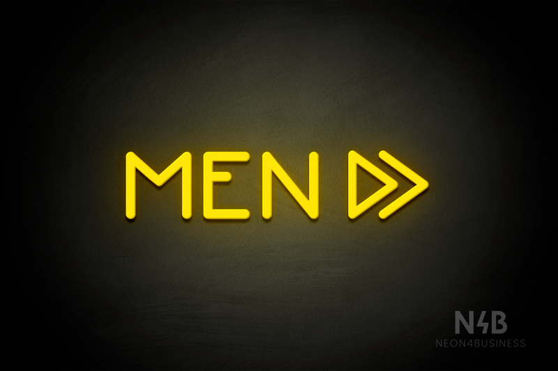 "MEN" (right double arrow, Mountain font) - LED neon sign