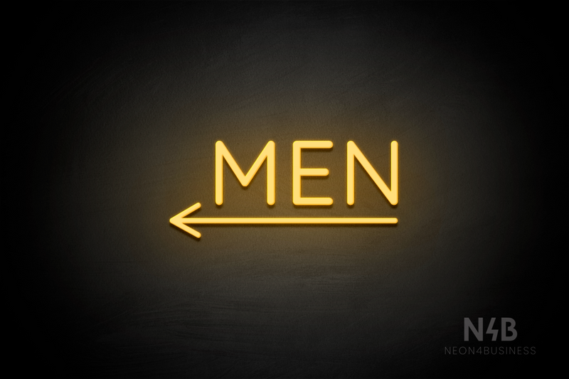 "MEN" (bottom left arrow, Castle font) - LED neon sign