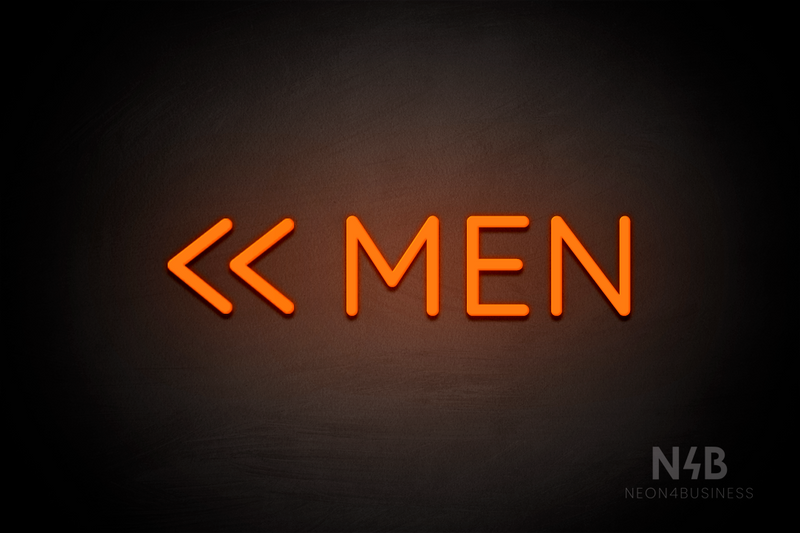 "MEN" (double left side arrow, Castle font) - LED neon sign