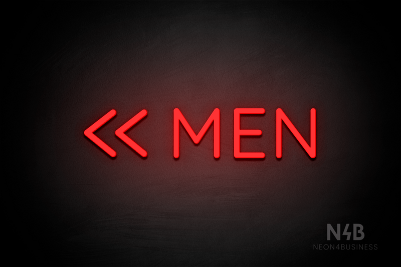 "MEN" (double left side arrow, Castle font) - LED neon sign