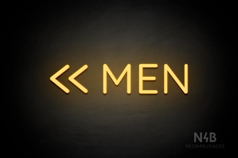 "MEN" (double left side arrow, Castle font) - LED neon sign