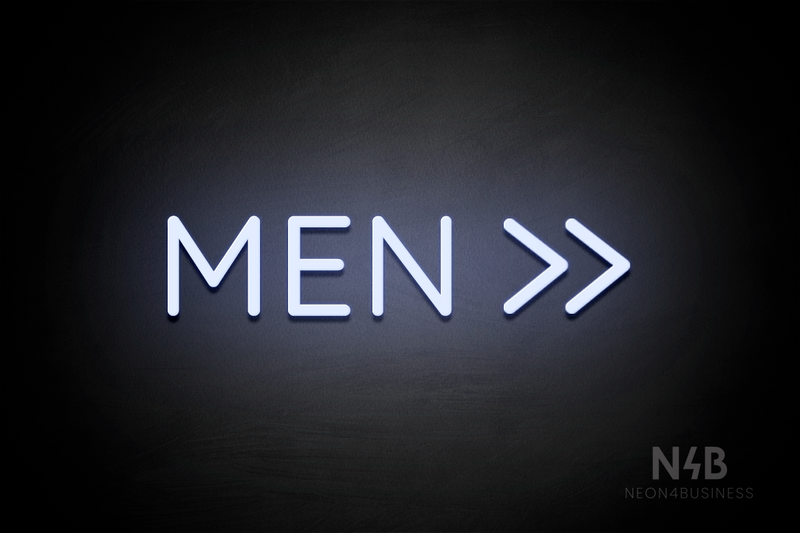 "MEN" (double right side arrow, Castle font) - LED neon sign