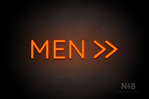 "MEN" (double right side arrow, Castle font) - LED neon sign