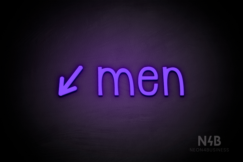 "Men" (left arrow tilted downwards, Monoline font) - LED neon sign
