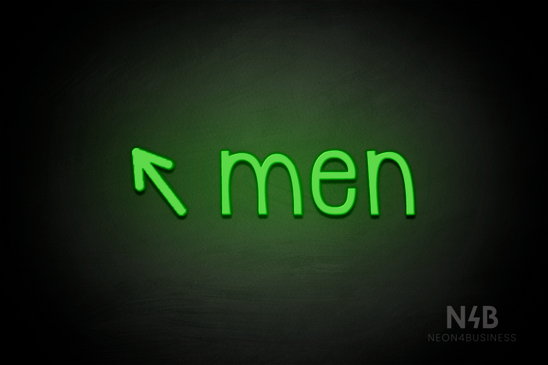 "Men" (left arrow tilted upwards, Monoline font) - LED neon sign