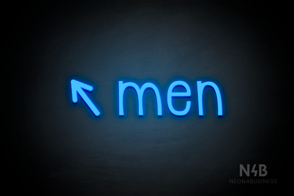 "Men" (left arrow tilted upwards, Monoline font) - LED neon sign