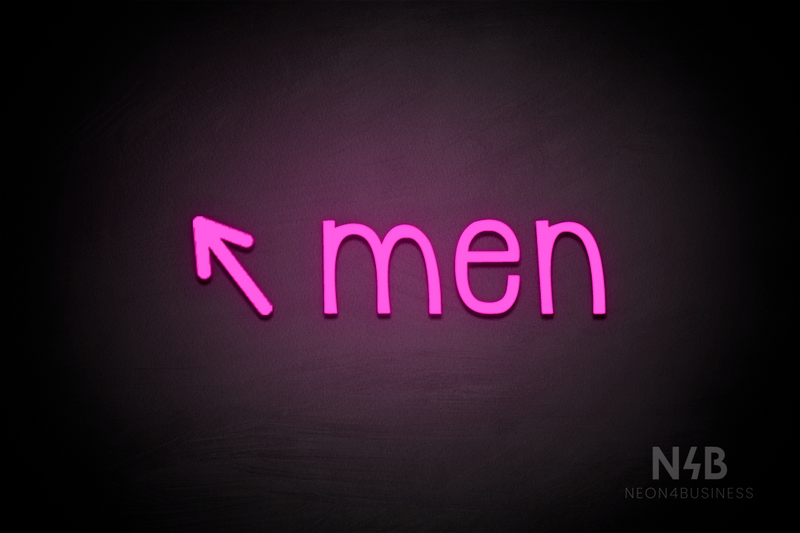 "Men" (left arrow tilted upwards, Monoline font) - LED neon sign