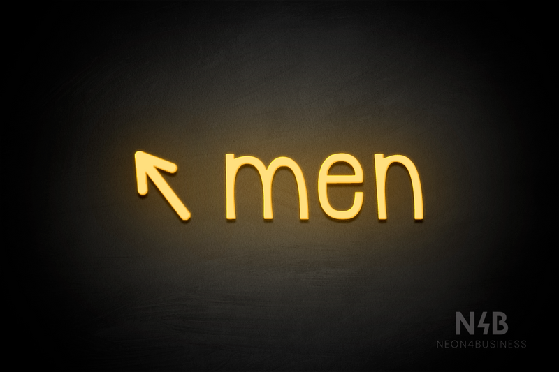 "Men" (left arrow tilted upwards, Monoline font) - LED neon sign