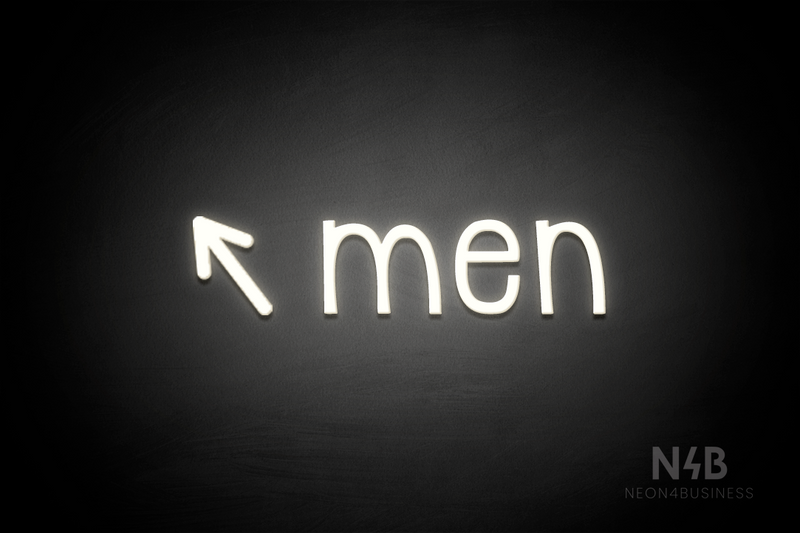 "Men" (left arrow tilted upwards, Monoline font) - LED neon sign