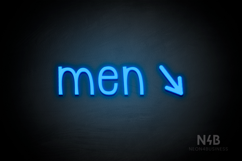 "Men" (right arrow tilted downwards, Monoline font) - LED neon sign