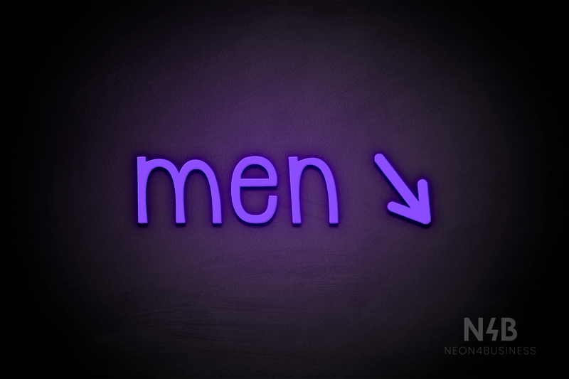 "Men" (right arrow tilted downwards, Monoline font) - LED neon sign