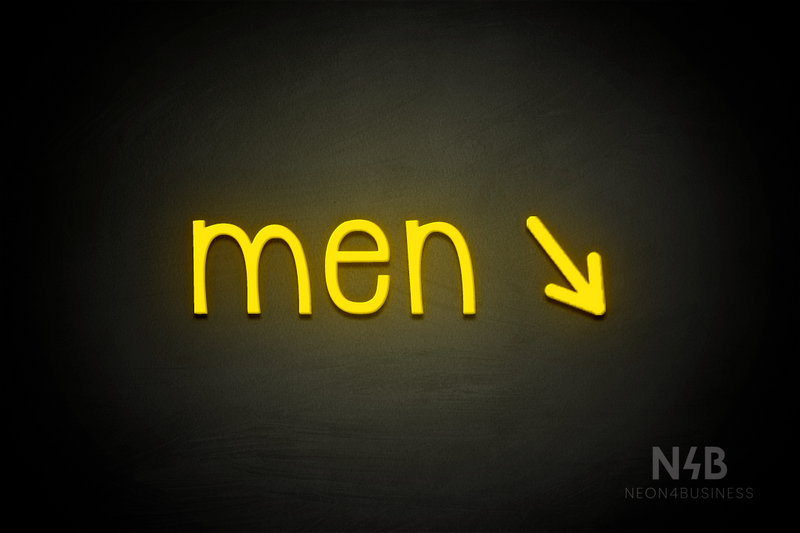 "Men" (right arrow tilted downwards, Monoline font) - LED neon sign