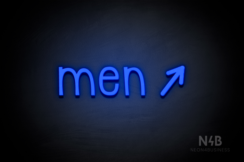 "Men" (right arrow tilted upwards, Monoline font) - LED neon sign