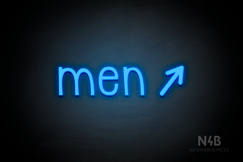 "Men" (right arrow tilted upwards, Monoline font) - LED neon sign