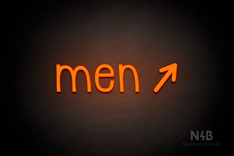 "Men" (right arrow tilted upwards, Monoline font) - LED neon sign