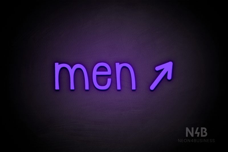 "Men" (right arrow tilted upwards, Monoline font) - LED neon sign