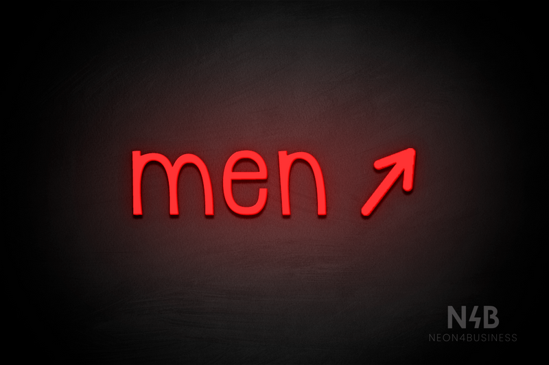 "Men" (right arrow tilted upwards, Monoline font) - LED neon sign