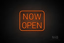 "NOW OPEN" (capitals, Bicca font) - LED neon sign