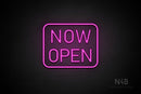 "NOW OPEN" (capitals, Bicca font) - LED neon sign