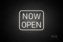 "NOW OPEN" (capitals, Bicca font) - LED neon sign