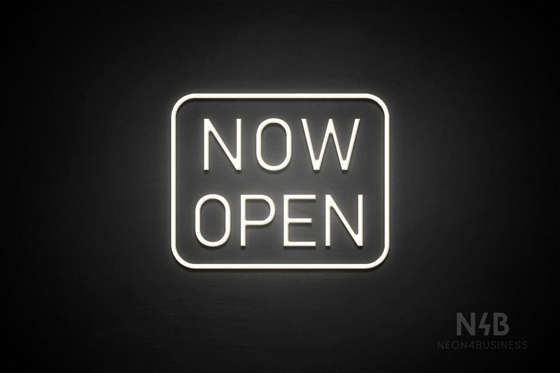 "NOW OPEN" (capitals, Bicca font) - LED neon sign