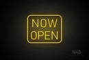 "NOW OPEN" (capitals, Bicca font) - LED neon sign