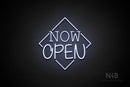"NOW OPEN" (capitals, Typing Regular font / capitals, Butterfly font) - LED neon sign
