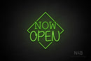 "NOW OPEN" (capitals, Typing Regular font / capitals, Butterfly font) - LED neon sign