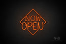 "NOW OPEN" (capitals, Typing Regular font / capitals, Butterfly font) - LED neon sign