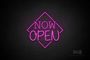 "NOW OPEN" (capitals, Typing Regular font / capitals, Butterfly font) - LED neon sign