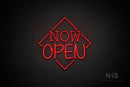 "NOW OPEN" (capitals, Typing Regular font / capitals, Butterfly font) - LED neon sign
