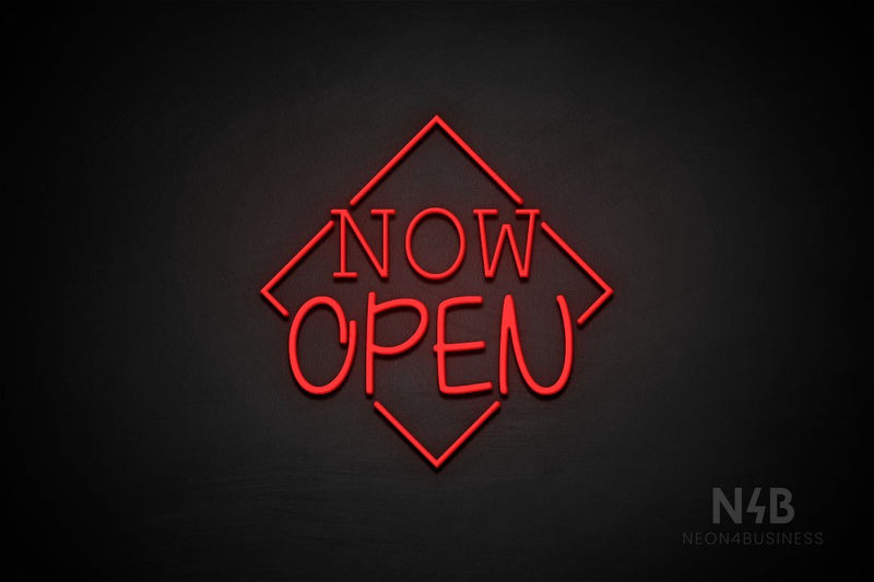 "NOW OPEN" (capitals, Typing Regular font / capitals, Butterfly font) - LED neon sign