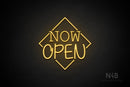 "NOW OPEN" (capitals, Typing Regular font / capitals, Butterfly font) - LED neon sign