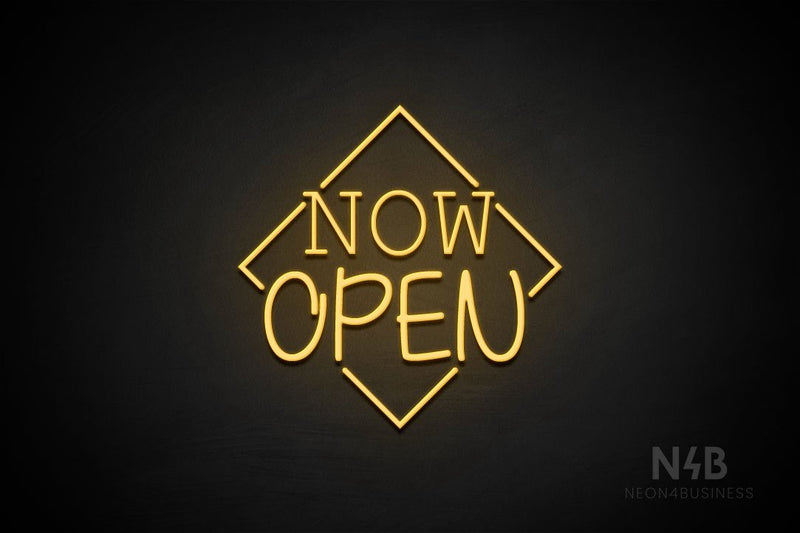 "NOW OPEN" (capitals, Typing Regular font / capitals, Butterfly font) - LED neon sign