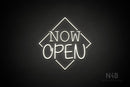"NOW OPEN" (capitals, Typing Regular font / capitals, Butterfly font) - LED neon sign