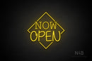 "NOW OPEN" (capitals, Typing Regular font / capitals, Butterfly font) - LED neon sign