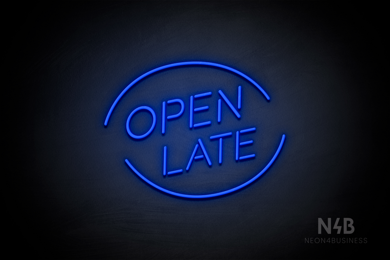 "OPEN LATE" rounded border (Brilliant font) - LED neon sign
