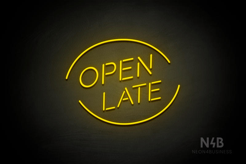 "OPEN LATE" rounded border (Brilliant font) - LED neon sign