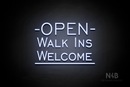 "OPEN WALK INS WELCOME" (One Day font) - LED neon sign