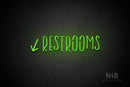 "RESTROOMS" (left down arrow, Brainstorm font) - LED neon sign