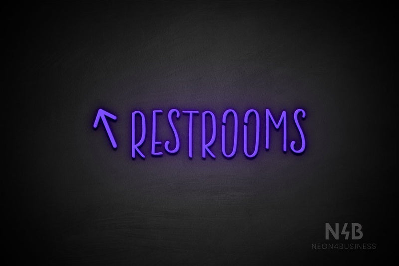 "RESTROOMS" (left up arrow, Brainstorm font) - LED neon sign