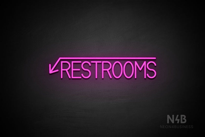 "RESTROOMS" (left down arrow, Bright Sky font) - LED neon sign